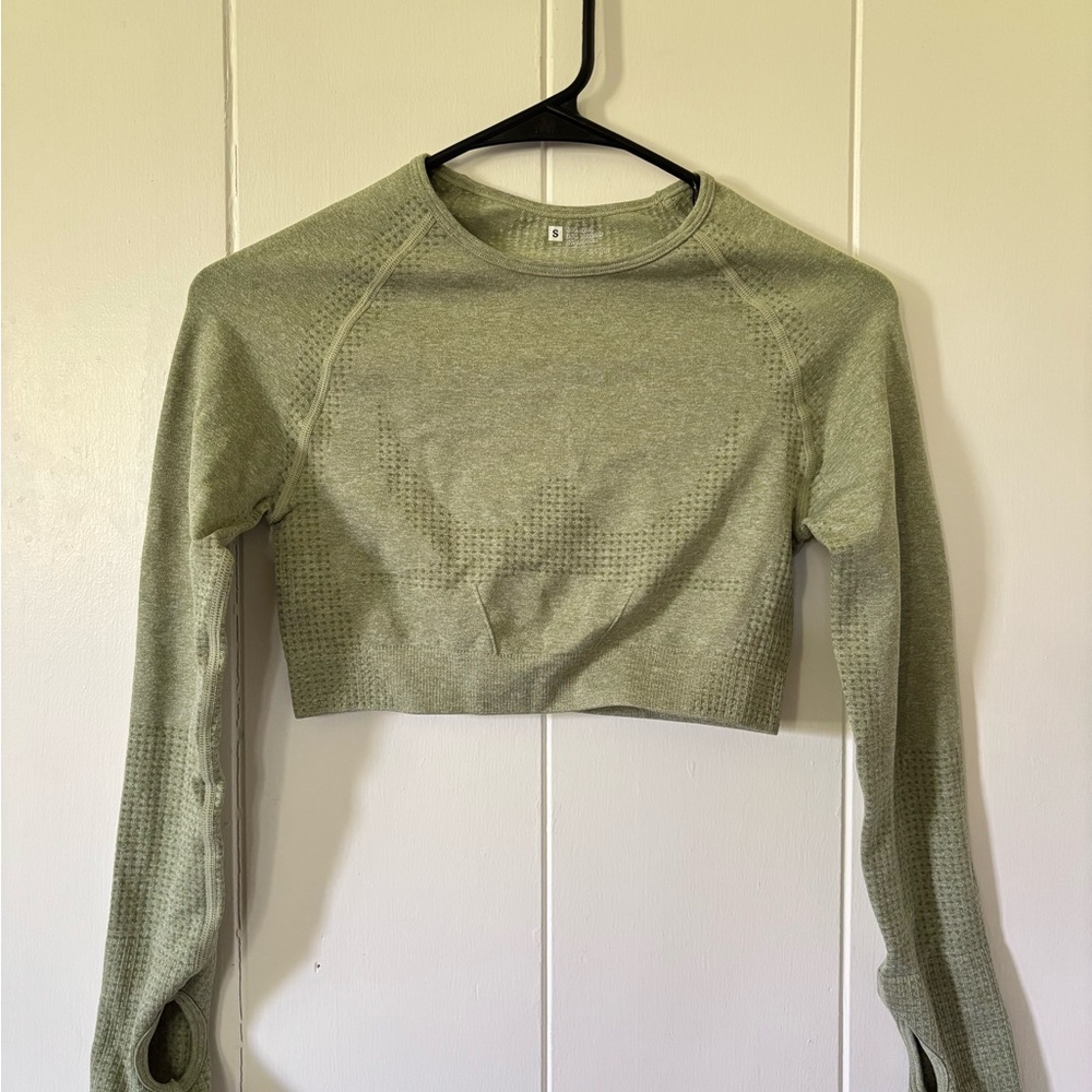 Women's Olive Green Long Sleeve Crop Top & Leggings